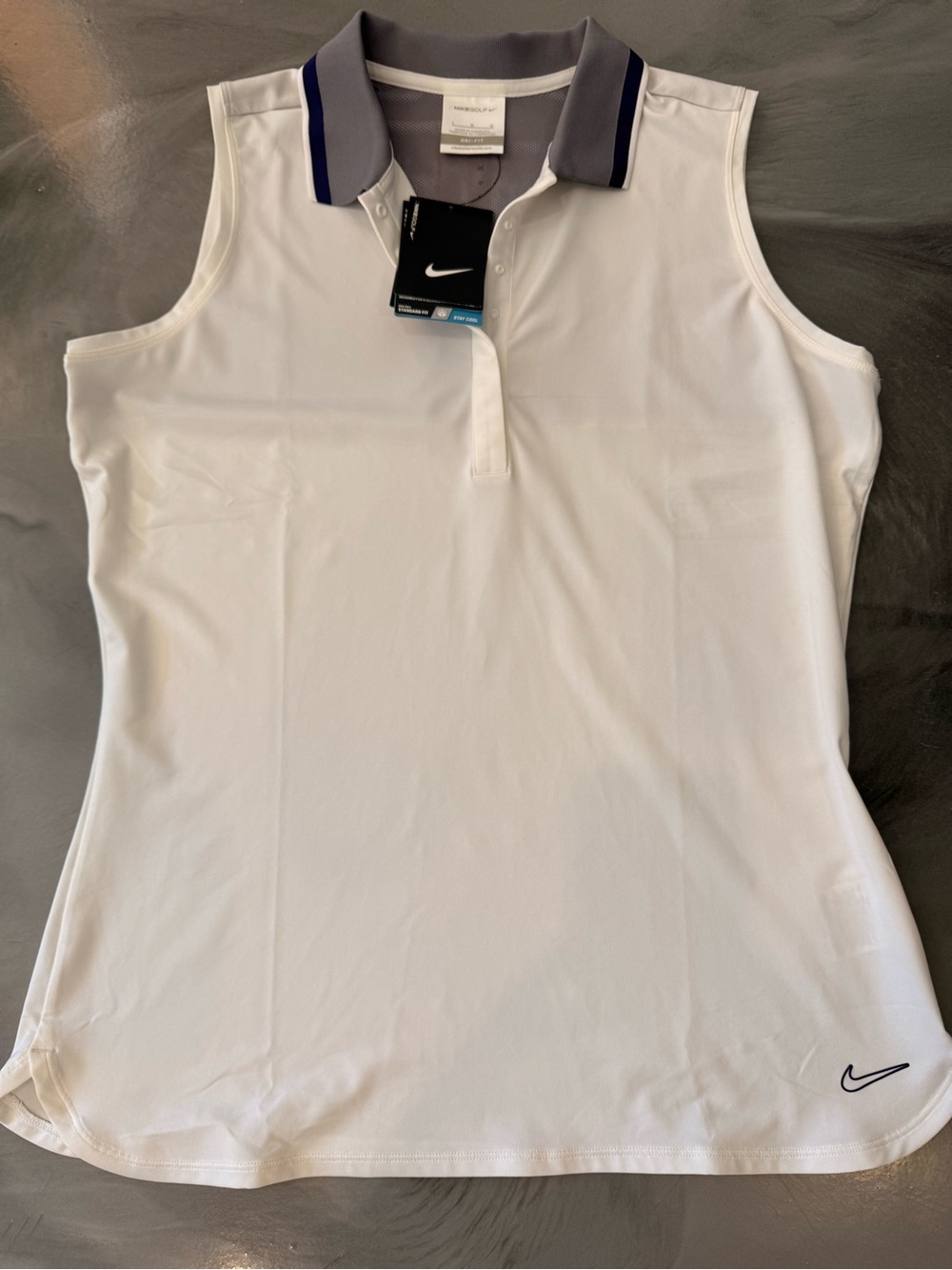 NWT Nike Women’s White Sleeveless Golf Polo Tank with Gray and Purple Trim